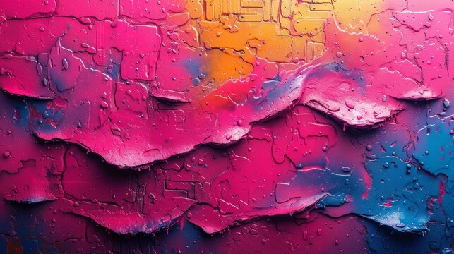 a close up of a colorful painting with drops of water on the paint and the word love written on it.