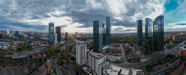 The Sunrises over Deansgate Square, a residential skyscraper cluster on the southern edge of...