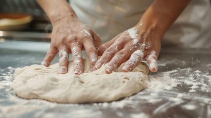 Fototapeta premium Chef preparing dough for baking in a kitchen