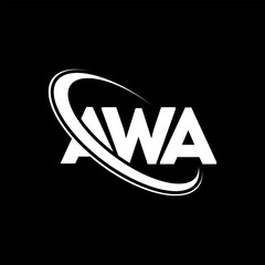 AWA logo. AWA letter. AWA letter logo design. Initials AWA logo linked with circle and uppercase monogram logo. AWA typography for technology, business and real estate brand. - obrazy, fototapety, plakaty