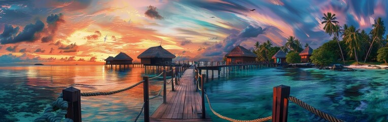 A Painting of a Sunset on a Pier