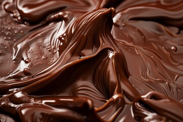 Melted Chocolate Texture, Cocoa Cream Waves, Smooth Chocolate Background, Silky Flowing Sauce