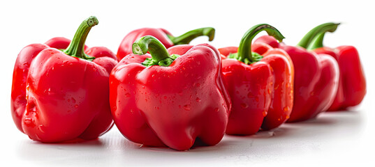 The bell pepper also known as sweet pepper, is the fruit of plants, white background