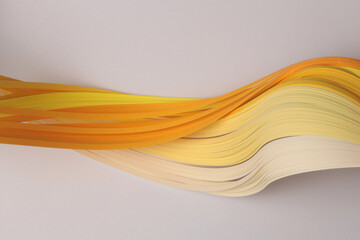 Yellow, orange color strip gradient wave paper on gray beige. Abstract texture background. - 778468922
