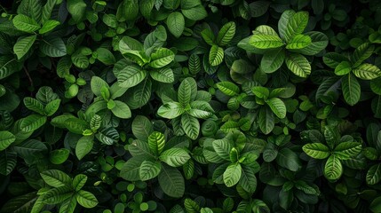 The ground is covered with tropical green leaves, view from directly above - Powered by Adobe