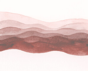 Ink Wave watercolor hand drawn curve strip stain blot painting. Paper texture Beige pastel colorbackground.