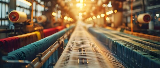 Symphony of Threads: The Rhythm of Textile Machinery. Concept Textile Industry, Machinery, Fabric Production, Technology, Creative Process