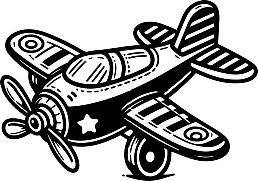 recommend clip art: Plane toy black outline vector illustration.
