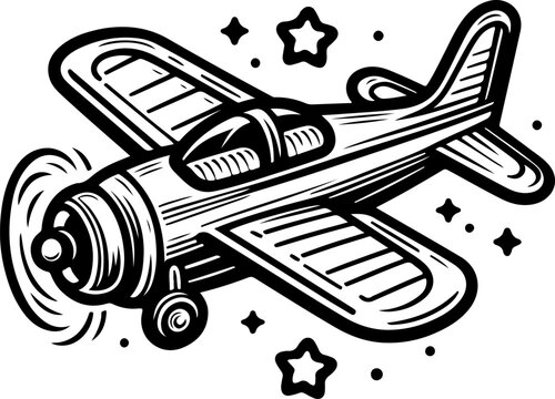 recommend clip art: Plane toy black outline vector illustration.