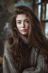 Fototapeta premium portrait of a beautiful woman with a long hair, 