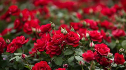 There are a lot of red spray roses 