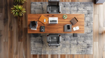 Top view of Office Table with Chair