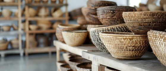 Timeless Botswana Baskets: A Symphony in Weave. Concept Handwoven Baskets, Botswana Crafts, Artisanal Weaving, Tradition & Culture, Sustainable Design - obrazy, fototapety, plakaty