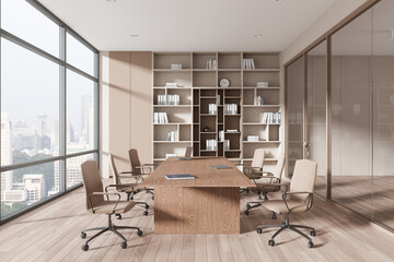 Beige office board room interior - 778472361