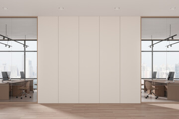 White office hall with blank wall - obrazy, fototapety, plakaty