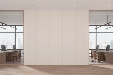 Foto op Plexiglas White office hall with blank wall © ImageFlow