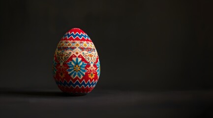traditional Easter decoration, egg, folklore knitted pattern, dark background