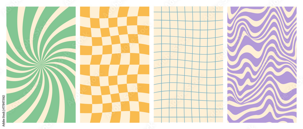 Wall mural vector set of retro groovy vertical posters. twisted and distorted backgrounds. vector illustration