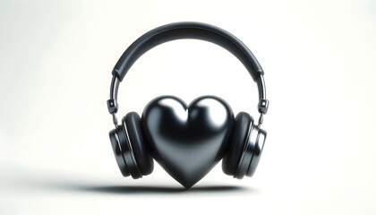 Fototapeta na wymiar Shiny Heart with Charcoal Headphones
