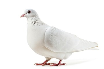 Tranquil White Pigeon Perched on Pure Surface. White or PNG Transparent Background..