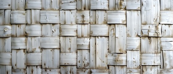 Aged Bamboo Weave with Weathered White Paint. Concept Outdoor Photoshoot, Nature Photography, Vintage Aesthetics, Textured Details, Weathered White Paint