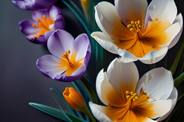 delicate crocuses  painted with oil paints.