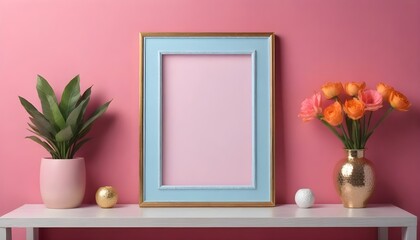 Front view of photo frame as interior decoration