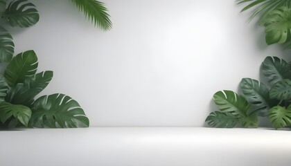 Tropical abstract background with white wall for display product. 3D rendered