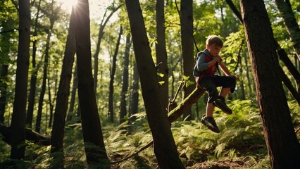 Naklejka na ściany i meble Kids playing in the woods