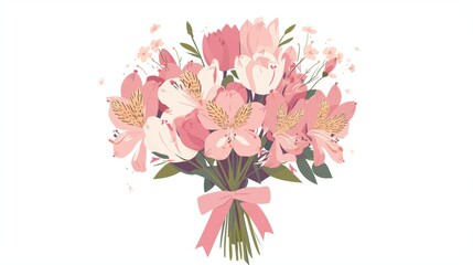 Aesthetic Illustration of Alstroemeria Bouquet on Plain Background Generative AI