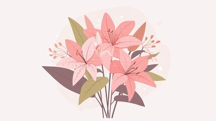 Aesthetic Illustration of a Bouquet of Lilies on a Minimal Plain Background Generative AI