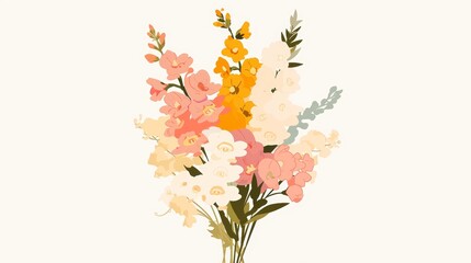 Affirmation Card Featuring a Bouquet of Snapdragons in Minimal Aesthetic Illustration Generative AI