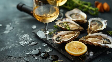 oysters with lemon and a glass of white wine