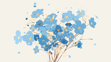 Aesthetic Illustration of Forget-Me-Not Flowers with Minimal Background Generative AI