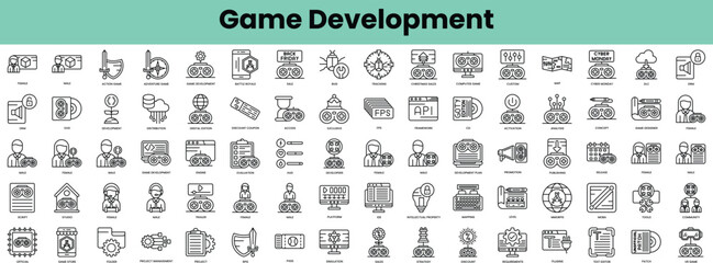 Set of game development icons. Linear style icon bundle. Vector Illustration