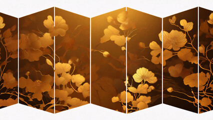 花模様のある金屏風　AI画像　ジェネレーティブAI