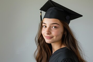 Portrait of a  female student wearing a gown and a hat graduating  looking at camera 