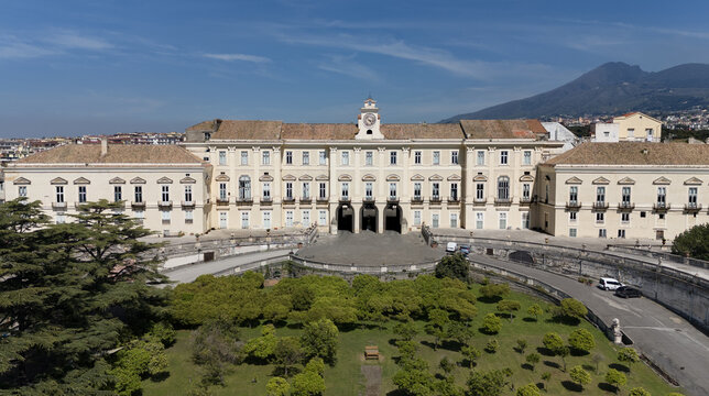 Portici (Naples), Italy - 07 March, 2024. Aerial view of the Royal Palace, now hosting the Department of Agricultural Sciences of the University Federico II of Naples