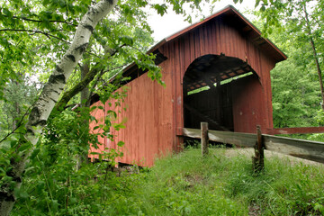 Slaughter House covered bridge in Northfield, VT. in Washington county, Central Vermont. 55 foot Queenpost Truss bridge built in 1872, crosses the Dog River.  Located south of northfield falls just of