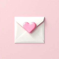envelope with heart. A white envelope sealed with a pink heart wax seal on a light pink background, ideal for themes of love, romance, and Valentine's Day correspondence.