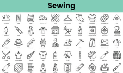 Set of sewing icons. Linear style icon bundle. Vector Illustration