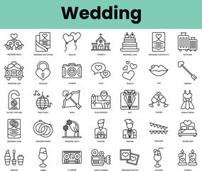Set of wedding icons. Linear style icon bundle. Vector Illustration