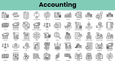 Obraz na płótnie Canvas Set of accounting icons. Linear style icon bundle. Vector Illustration