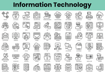 Obraz na płótnie Canvas Set of information technology icons. Linear style icon bundle. Vector Illustration