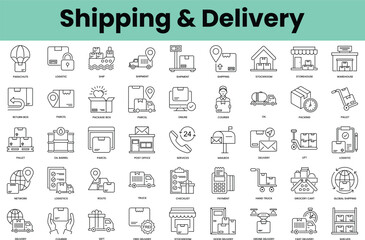 Set of shipping and delivery icons. Linear style icon bundle. Vector Illustration