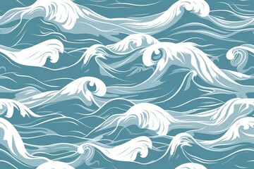Seamless pattern of white ocean waves, repeating nautical background, abstract water texture, vector illustration