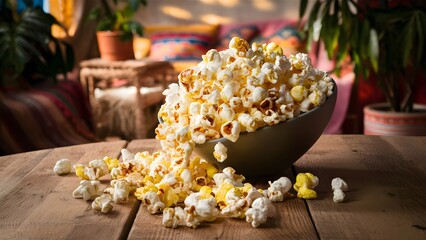 Closeup Popcorn in bowl on table 