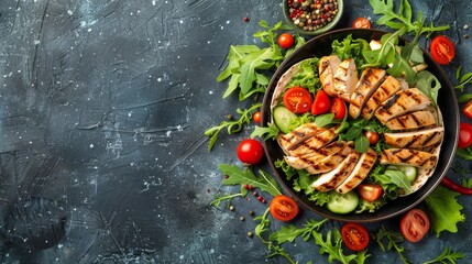 Plate of Chicken Salad With Tomatoes, Cucumbers, Lettuce