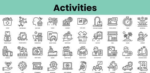 Set of activities icons. Linear style icon bundle. Vector Illustration