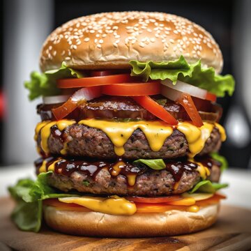 Burger. For food market or restaurant. Background for design, print, card, banner, poster, flyer, advertising, wallpaper, menu.